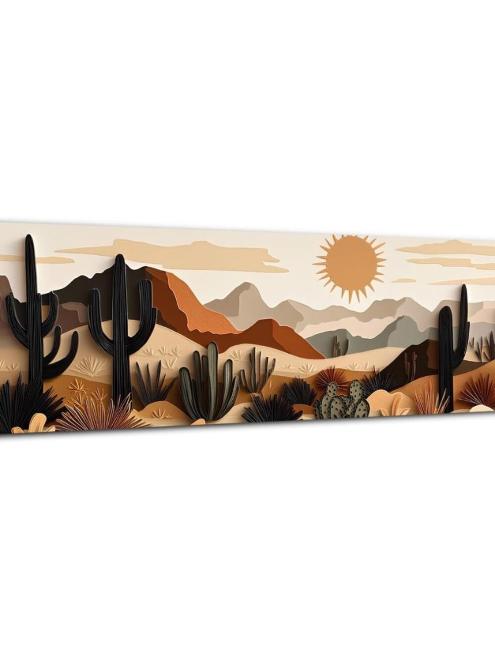 Cactus Wall Art Boho Desert Wall Decor for Living Room Mid Century Modern Beige